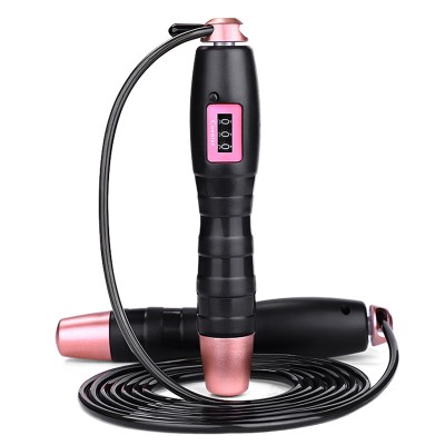 Adult adjustable length smart multifun metal bearing skipping speed pink exercise counting digital jump rope